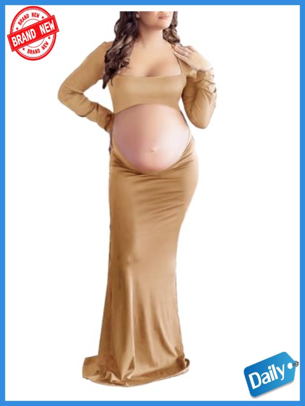 Cut Out Maternity Maxi Dress Square Neck Long Sleeve Backless Bodycon